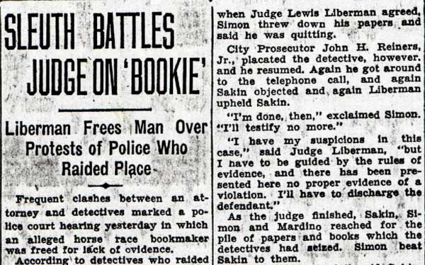 Headline: Sleuth Battles Judge on 'Bookie', Camden Courier-Post, October 3, 1936 (first crop)