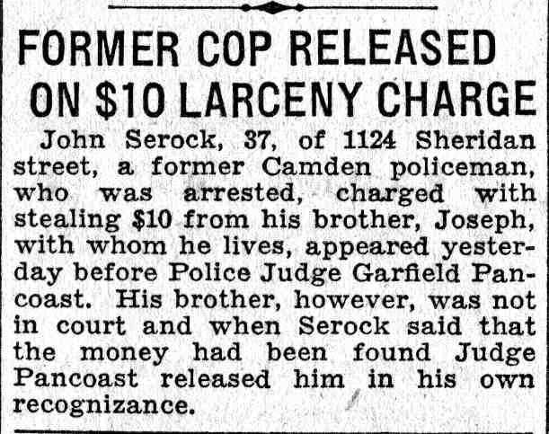 Former Cop Released on $10 Larceny Charge, Camden Courier-Post, June 9, 1932