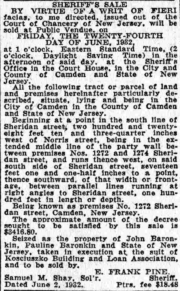 Sheriff's sale notice for 1272 Sheridan Street