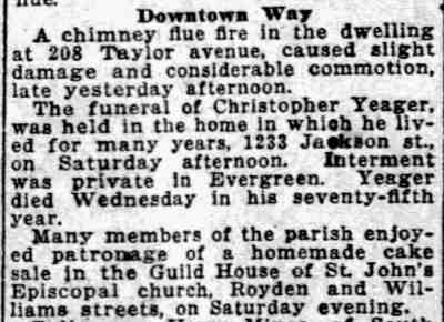 Downtown Way column, Camden Daily Courier, March 2, 1924: a chimney fire, a funeral and a cake sale.