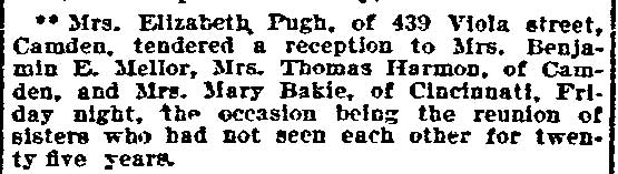 Reception at 439 Viola Street, Philadelphia Inquirer, February 16, 1902.