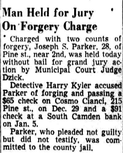 Courier-Post clipping: Man Held for Jury On Forgery Charge, January 12, 1953