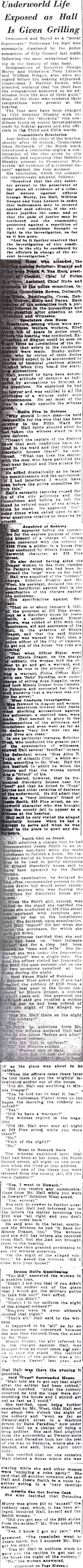 Camden Courier clipping, Underworld Life Exposed as Hall Is Given Grilling, January 12, 1922