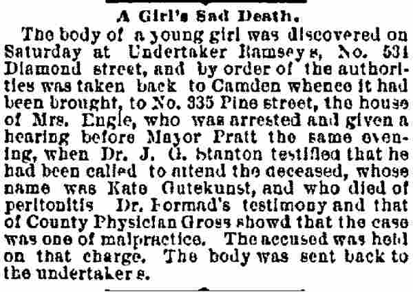 A Girl's Sad Death - Philadelphia Inquirer, September 27, 1886