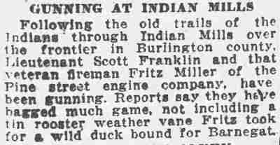 Gunning at Indian Mills, Camden Daily Courier, November 16, 1921