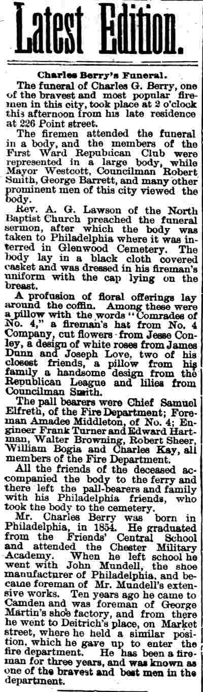 Charles Berry's Funeral, Camden Daily Courier, March 24, 1893